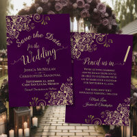 Elegant Fancy Gold Filigree on Plum Purple Wedding