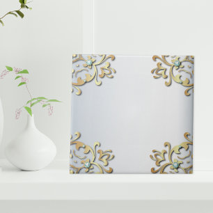 Elegant Fancy Gold Ornate Baroque Filigree Border  Ceramic Tile