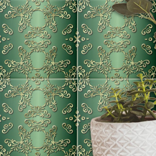 Elegant Fancy Luxury Ornate Gold Green Emerald Ceramic Tile (Creator Uploaded)