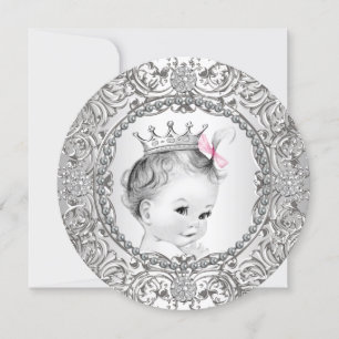 Elegant Fancy Pink and Silver Baby Girl Shower Invitation
