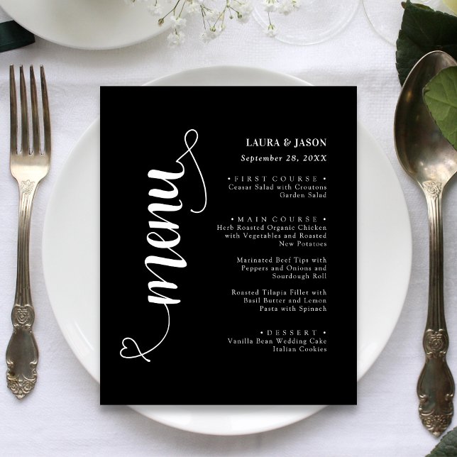 Elegant Fancy Script Wedding Menu Card For Plate (Elegant script wedding menu card adds refined charm to each place setting.)