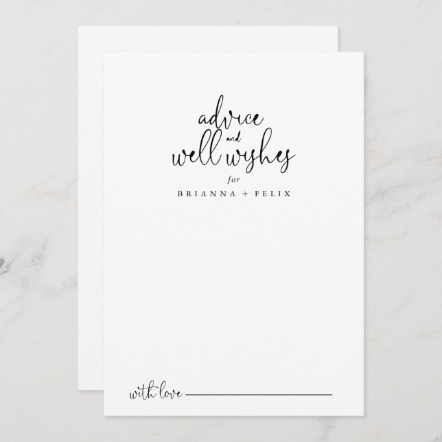 Elegant Fancy Script Wedding Well Wishes Advice Card (Front/Back)