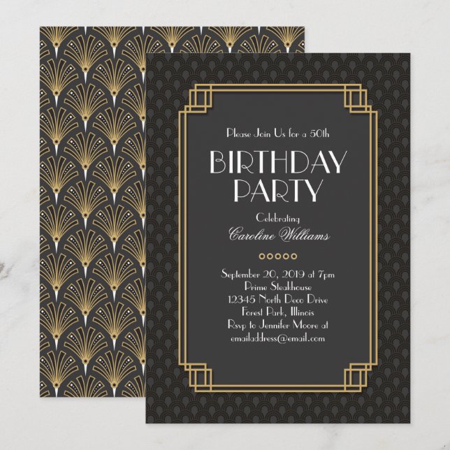 Elegant Fans Art Deco Birthday Party Invitation (Front/Back)