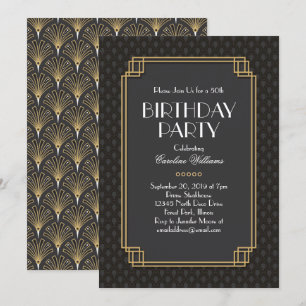 Elegant Fans Art Deco Birthday Party Invitation