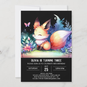 Elegant Fantasy Fox Birthday digital Invitation
