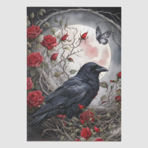 Elegant Fantasy Moon, Raven & Red Roses Tissue Paper