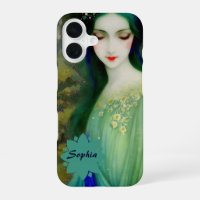 Elegant Fantasy Woman Portrait in Green and Blue