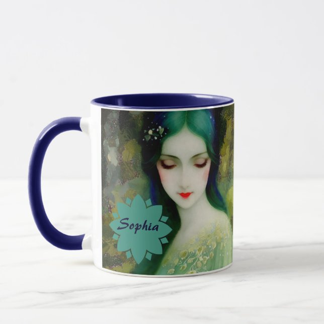 Elegant Fantasy Woman Portrait in Green and Blue Mug (Left)