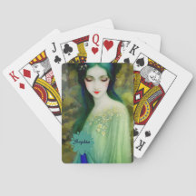 Elegant Fantasy Woman Portrait in Green and Blue