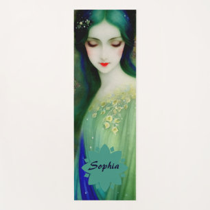 Elegant Fantasy Woman Portrait in Green and Blue Yoga Mat