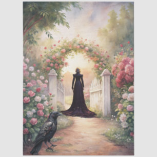 Elegant Fantasy Woman & Raven French Florals  Tissue Paper