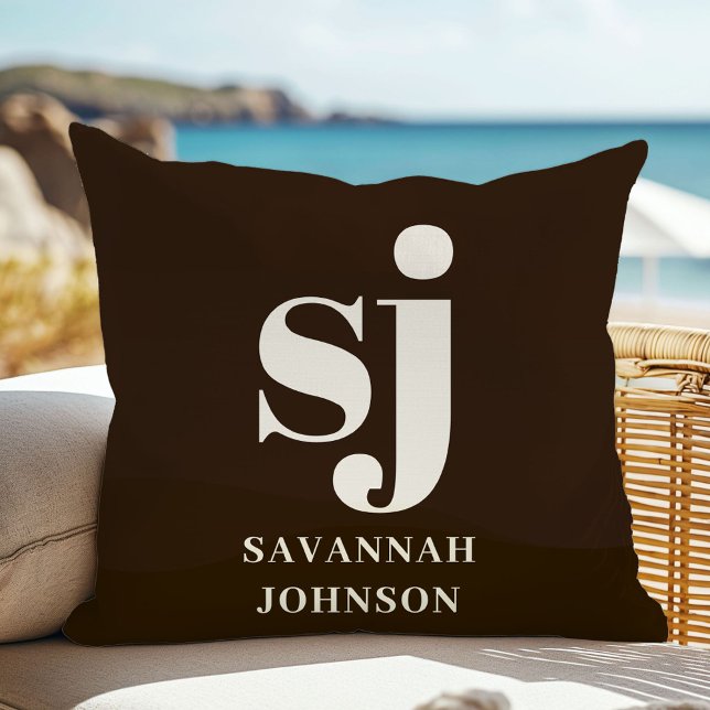 Elegant farmhouse brown monogram initials  cushion (Creator Uploaded)