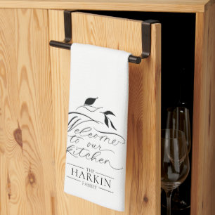 Elegant Farmhouse Style Family Name Personalised Tea Towel