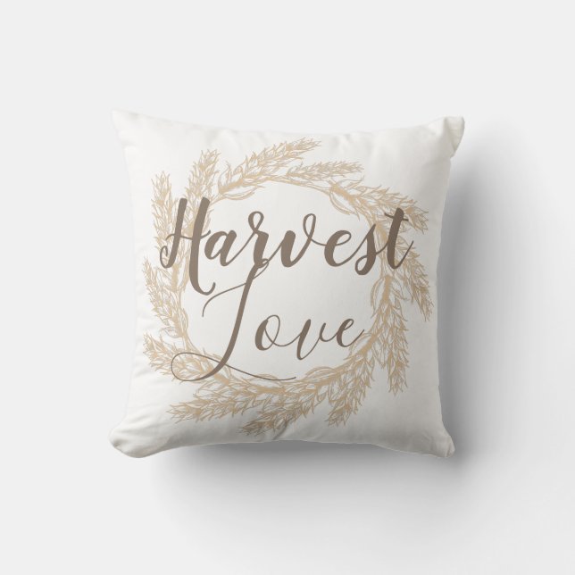 Elegant Farmhouse Wheat Wreath Harvest Love Cushion (Front)