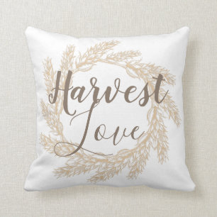 Elegant Farmhouse Wheat Wreath Harvest Love Cushion