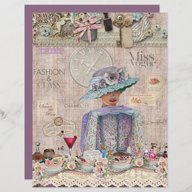 Elegant Fashion & Class Collage Scrapbook Paper (Front/Back)