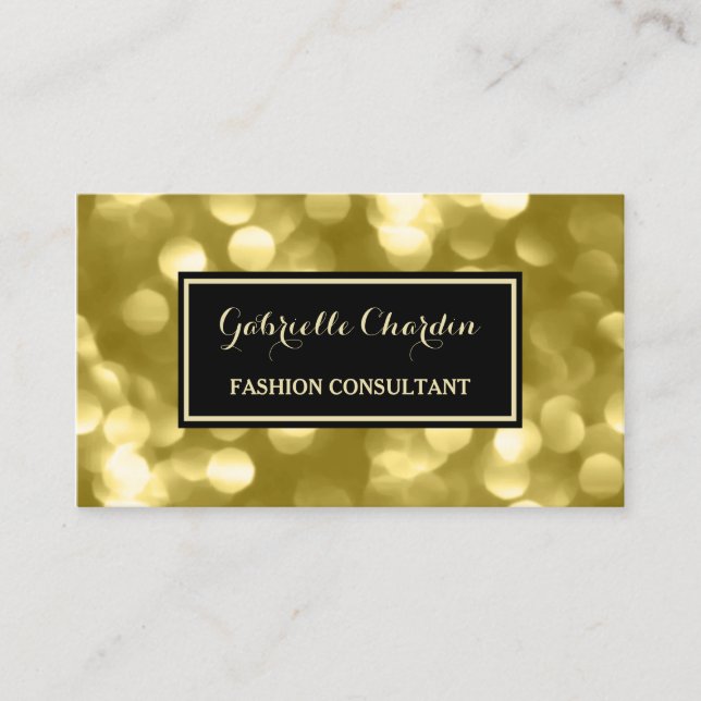 Elegant Fashion Consultant Glamourous Gold Bokeh Business Card (Front)