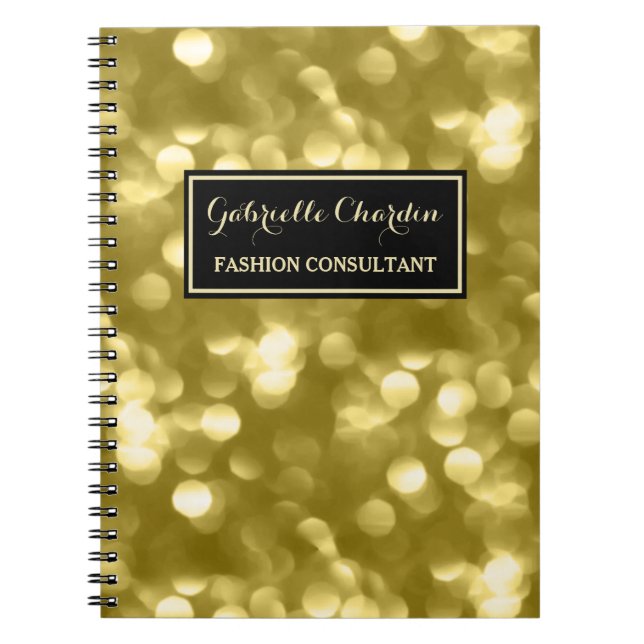 Elegant Fashion Consultant Glamourous Gold Bokeh Notebook (Front)