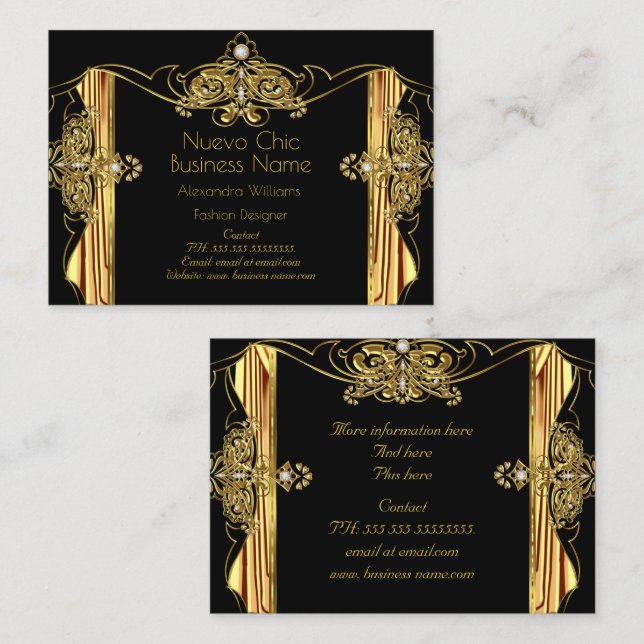 Elegant Fashion Designer Gold Black Drapes Business Card (Front/Back)