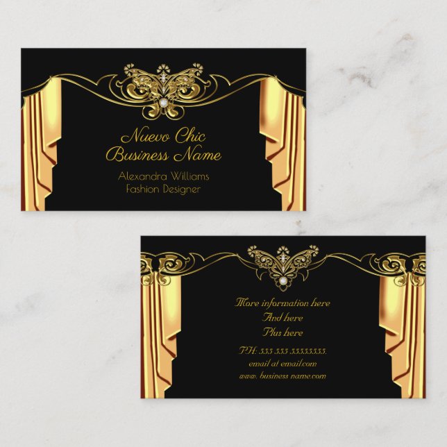 Elegant Fashion Gold Black Drapes Diamonds  Business Card (Front/Back)