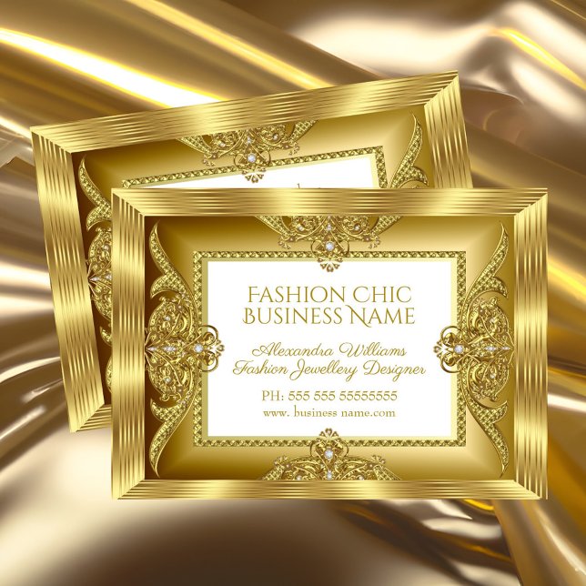 Elegant Fashion Jewellery Designer Gold Gems Business Card (Creator Uploaded)