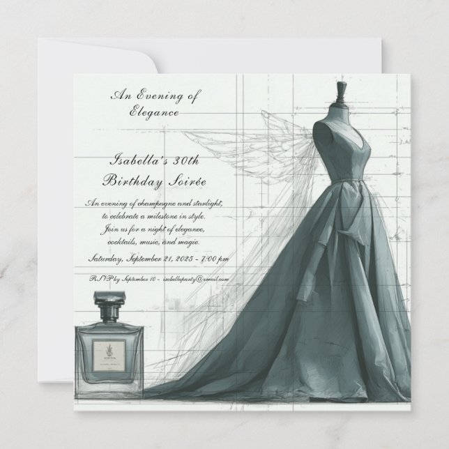Elegant Fashion Sketch Birthday Invitation  (Front)