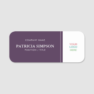 Elegant Fashionable Dark Purple White Professional Name Tag