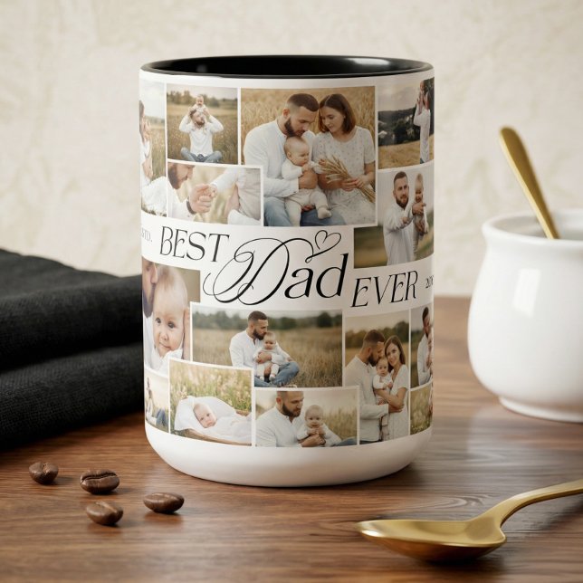 Elegant Fathers Day Best Dad Ever Photo Collage Two-Tone Coffee Mug (Elegant Fathers Day Best Dad Ever Photo Collage Two-Tone Coffee Mug)