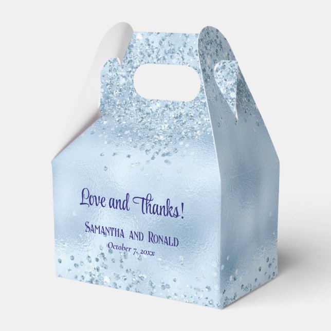 Elegant Faux Baby Blue Glitter and Foil Wedding Favour Box (Front Side)