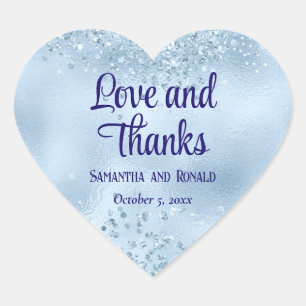 Elegant Faux Baby Blue Glitter and Foil Wedding Heart Sticker