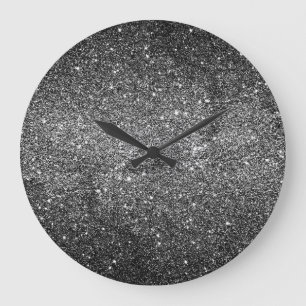 Elegant Faux Black Glitter Large Clock