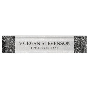Elegant Faux Black Glitter Nameplate