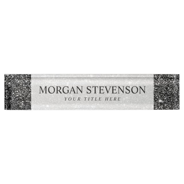 Elegant Faux Black Glitter Nameplate (Front)