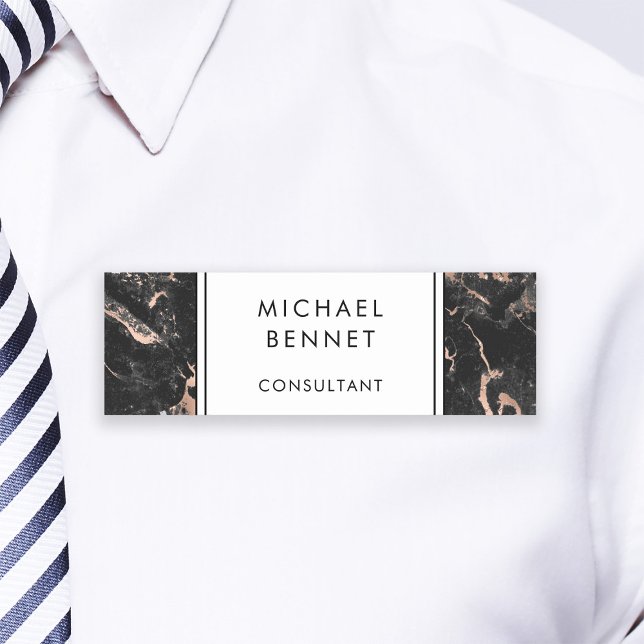 Elegant Faux Black Marble Consultant Business  Name Tag (Elegant Faux Black Marble Consultant Business Name Tag)
