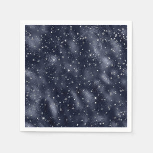 Elegant Faux Blue Foil Silver Stars Christmas Napkin