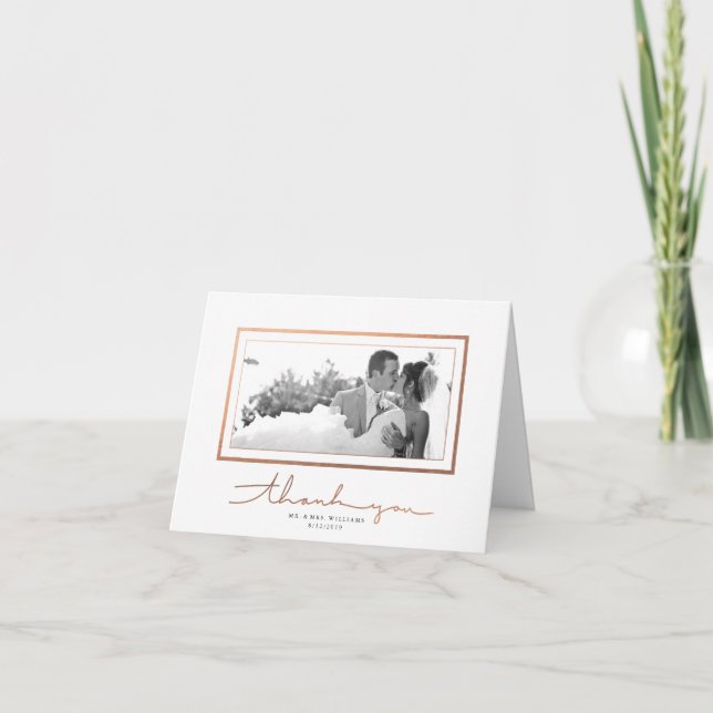 Elegant Faux Copper Frame Photo Thank You Card (Front)