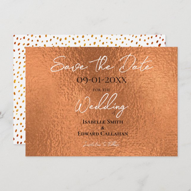 Elegant Faux Copper Metallic Texture Wedding Save The Date (Front/Back)