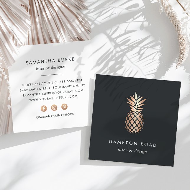 Elegant Faux Copper Pineapple Square Business Card (Creator Uploaded)