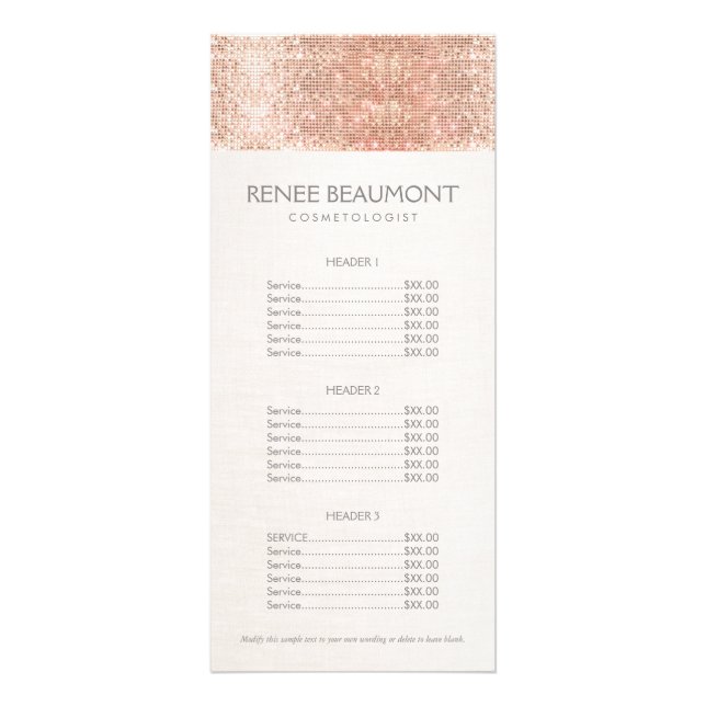 Elegant Faux Copper Sequins Salon Price List Menu (Front)