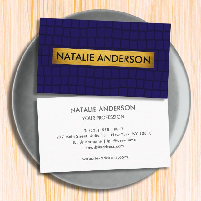 Elegant Faux Crocodile Navy & Gold Business Card (Creator Uploaded)
