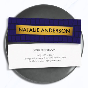 Elegant Faux Crocodile Navy & Gold  Mini Business Card