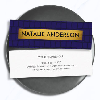 Elegant Faux Crocodile Navy & Gold Mini Business Card