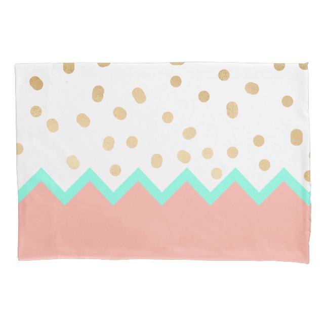 elegant faux cute gold polka dots mint and pink pillowcase (Front)