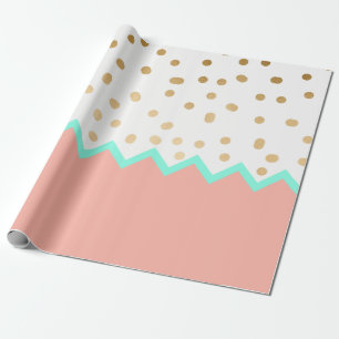 elegant faux cute gold polka dots mint and pink wrapping paper