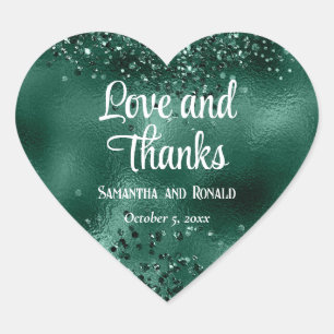 Elegant Faux Dark Green Glitter and Foil Wedding Heart Sticker