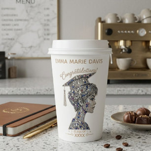 Elegant Faux Diamond & Sapphire Graduation Girl Pa Paper Cups
