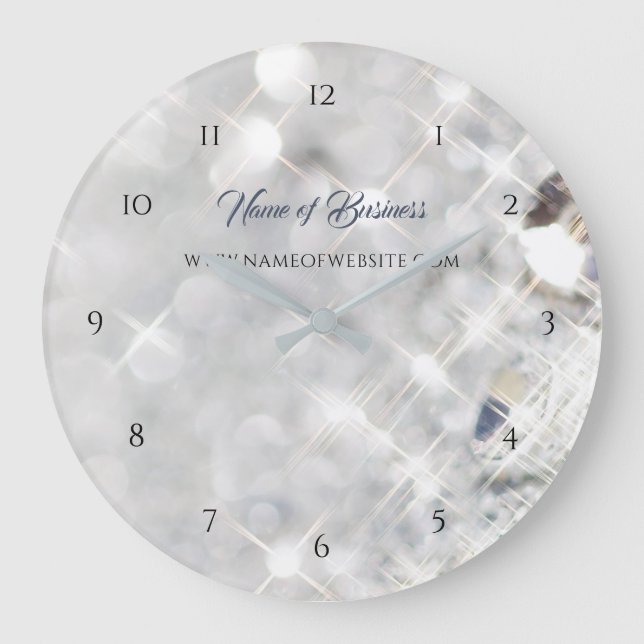 Elegant FAUX Diamond White Glitter Sparkle Large Clock (Front)