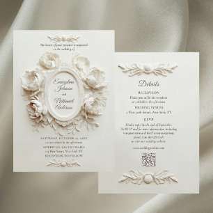 Elegant Faux Embossed Peonies Formal Wedding  Invitation