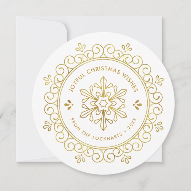 Elegant Faux Foil Frame Round Holiday Photo Card (Front)