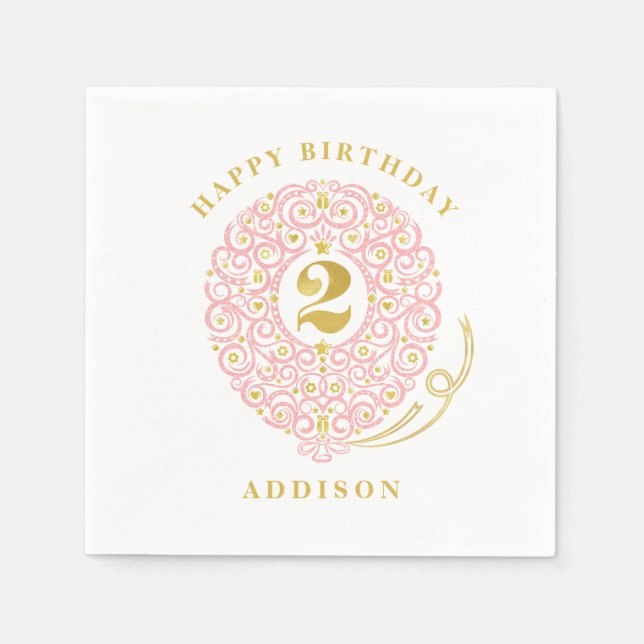 Elegant Faux Foil Lacy Balloon 2nd Birthday Party Napkin (Front)